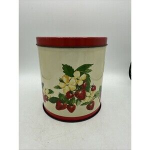Vintage Tin Canister Strawberries Metal Kitchen Fruit Storage Container